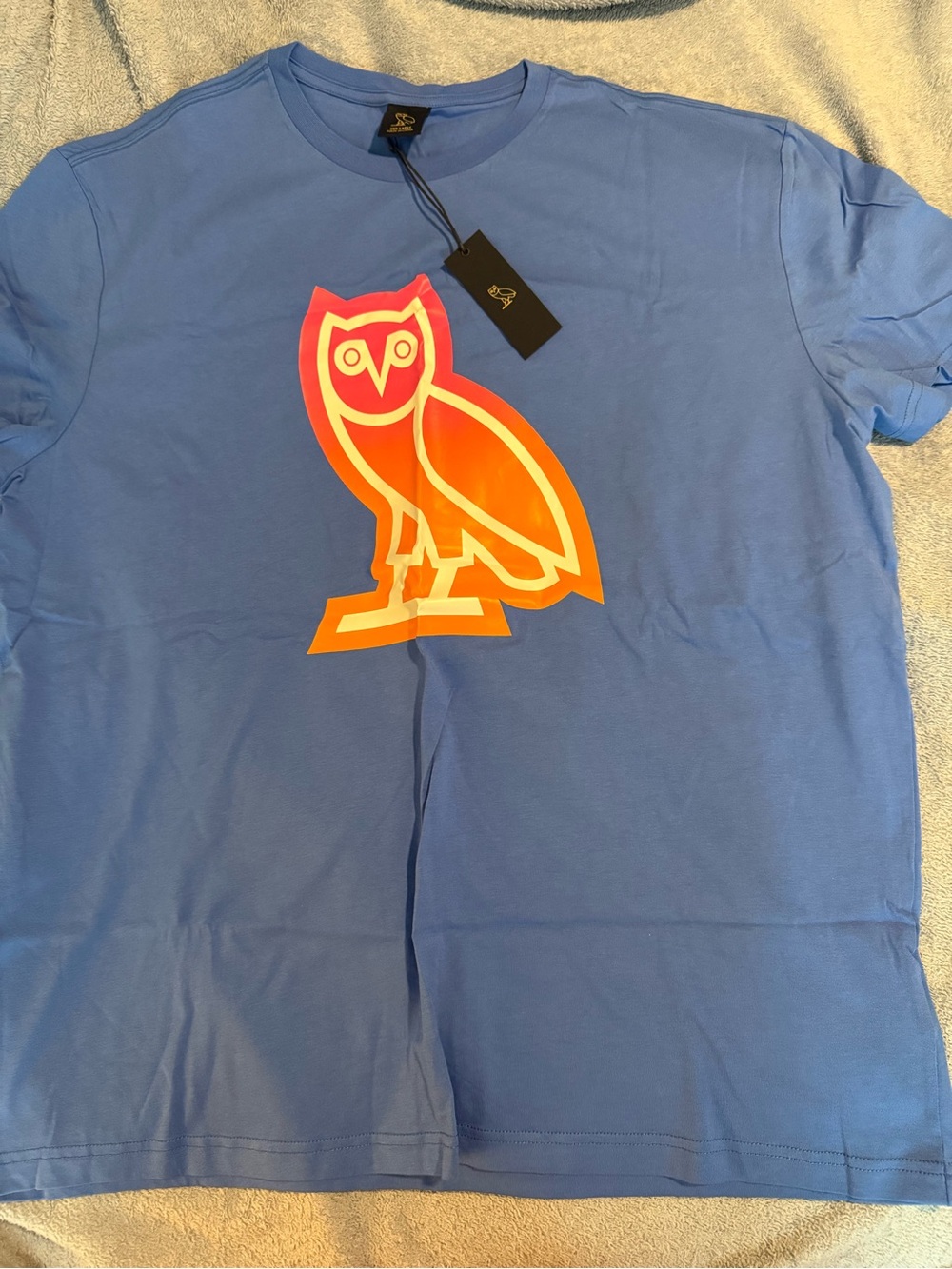 OVO Blue Tee with Neon Orange-Pink Owl Graphic size 3xl new
